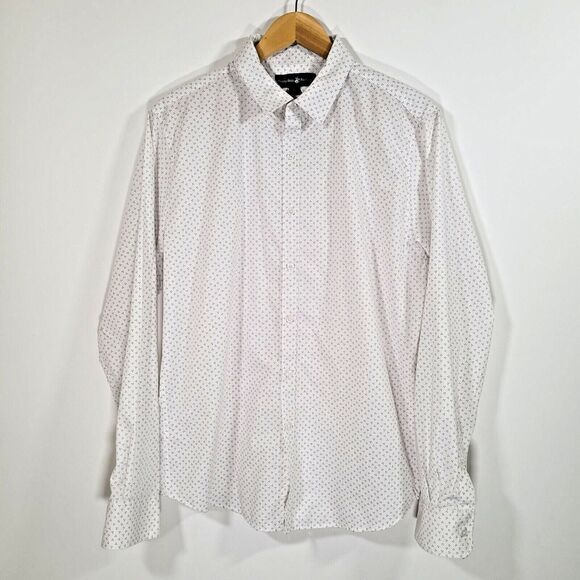 BEVERLY HILLS POLO CLUB Cotton Blend Button Down Shirt Size L White Collar Print - Picture 1 of 8